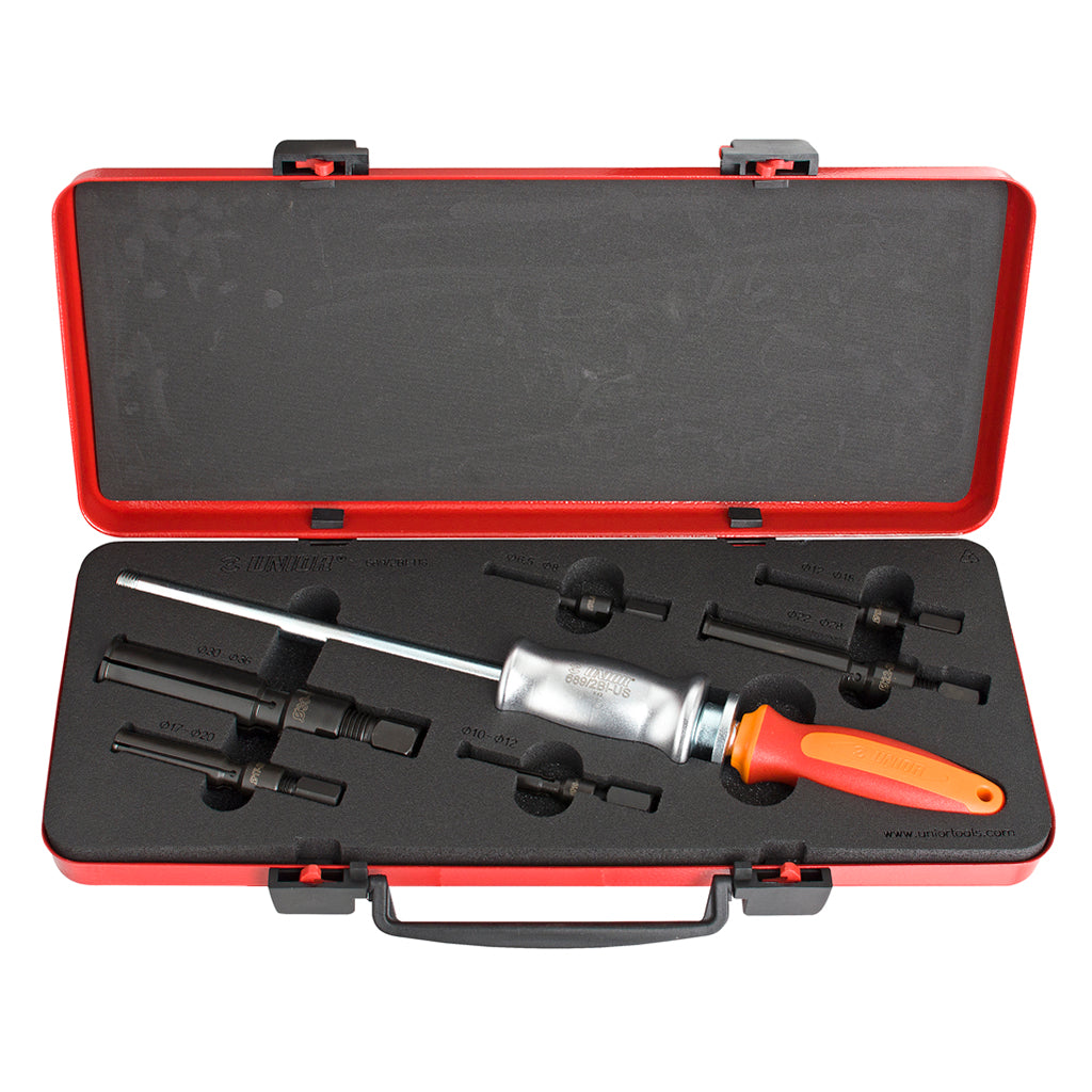 Unior Inner Bearing Puller 689/2BI-US, the slide-hammer-and-collet workshop tool for pulling cartridge bearings out of bicycle hubs