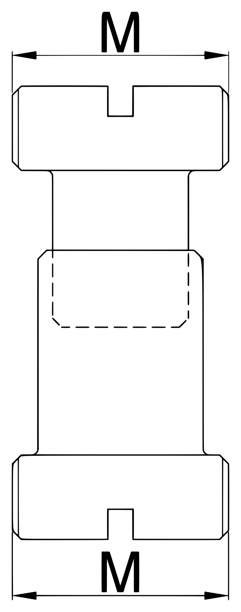 Unior 1699.4ITA bottom-bracket facing-guide dimension drawing with M thread callouts on both ends