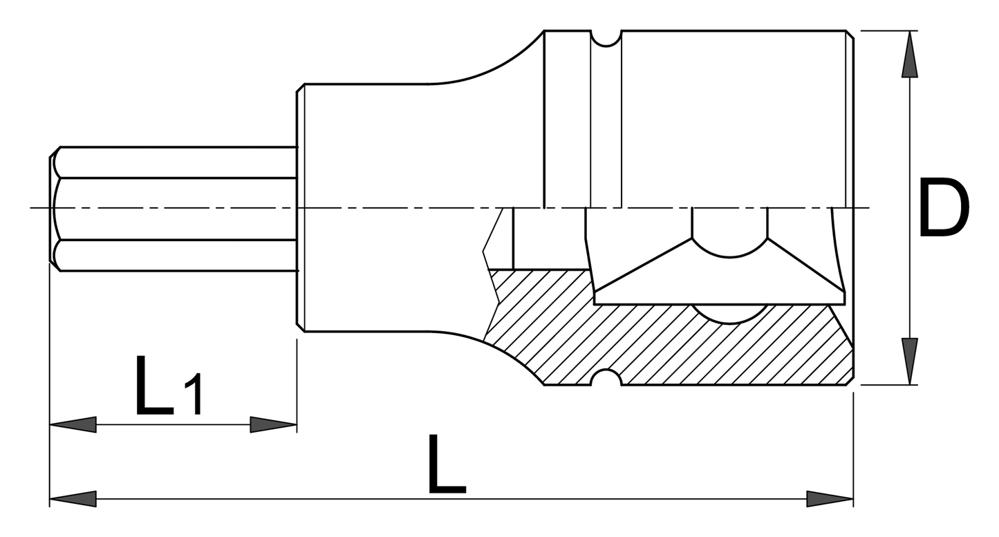 Unior 187/2HX 1/4-inch drive hex bit socket technical drawing with dimension callouts: 32 mm overall length, 13 mm bit projection, 12 mm body diameter