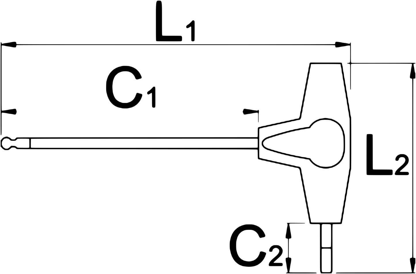 Unior 193HXS-US T-handle ball-end hex wrench line drawing showing the ball tip, with L1, C1, C2 and L2 dimension callouts