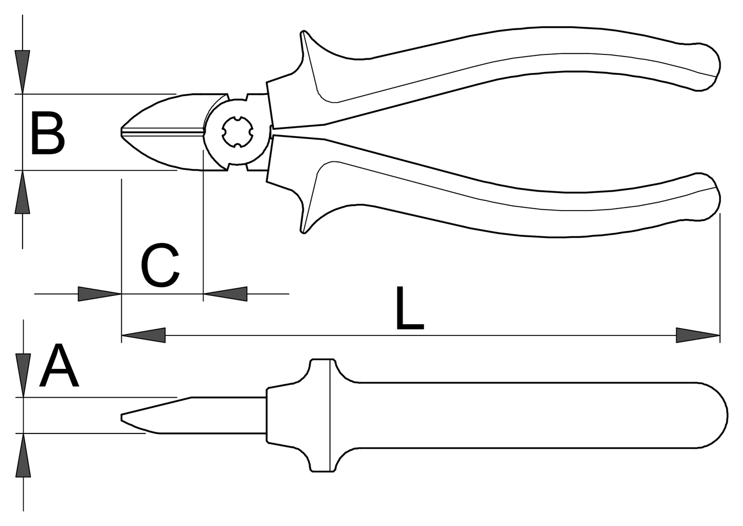 Unior 461/1VDEBI diagonal cutting nippers dimension drawing with A, B, C and L callouts