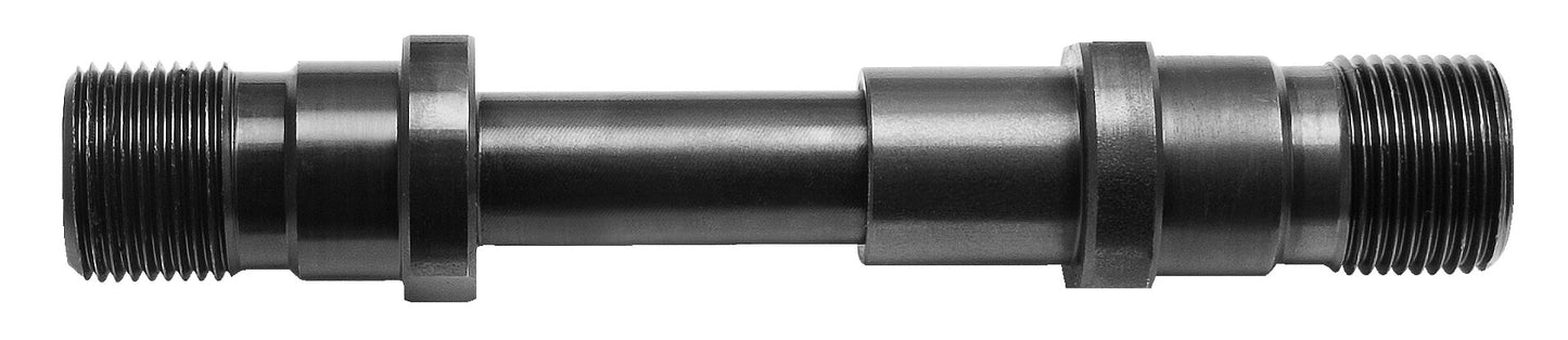 Unior 1697.4 bottom bracket tap guide, a black double-ended threaded shaft with two shoulder flanges