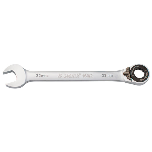 Unior 160/2 forged ratcheting combination wrench with 72-tooth box-end and slide-button reversing mechanism