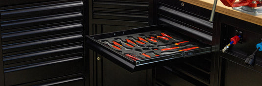 Unior workshop solutions in a professional bike service center, mechanic workbench and repair stands