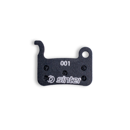 Sinter 001 black disc brake pad backplate close-up, organic compound for Shimano A/M-type hydraulic calipers