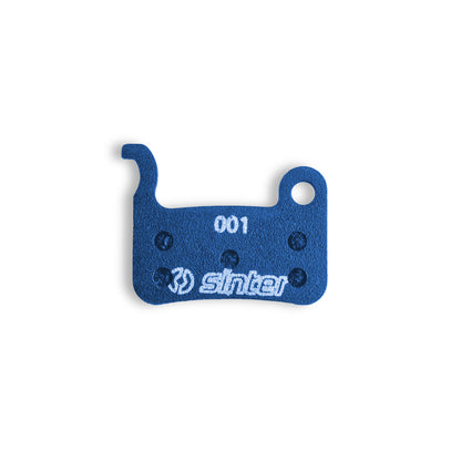 Sinter 001 Blue disc brake pad backplate close-up, organic compound for Shimano A/M-type hydraulic calipers