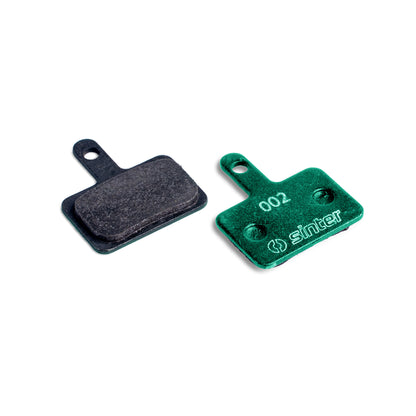 Sinter Green 002 disc brake pad pair, friction face and 002 stamped back plate for Shimano Deore Alivio Acera B Type