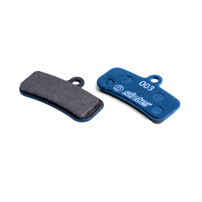 Sinter Blue 003 disc brake pad pair, organic friction surface and 003 back plate for Shimano Saint and Zee calipers