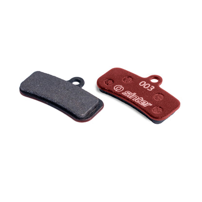 Sinter Red 003 disc brake pad pair, organic friction face and red-coated 003 back plate for Shimano Saint and Zee