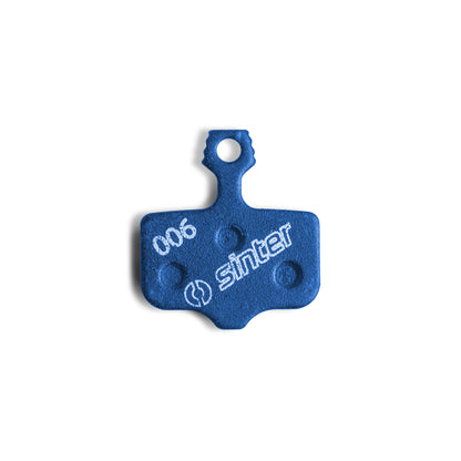 Sinter Model 006 single blue organic disc brake pad with Sinter logo, Avid fitment for road and gravel bicycles