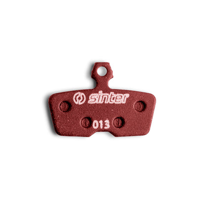 Sinter Red s514 disc brake pad close-up for SRAM Code and Avid, model 013 stamped on backing plate