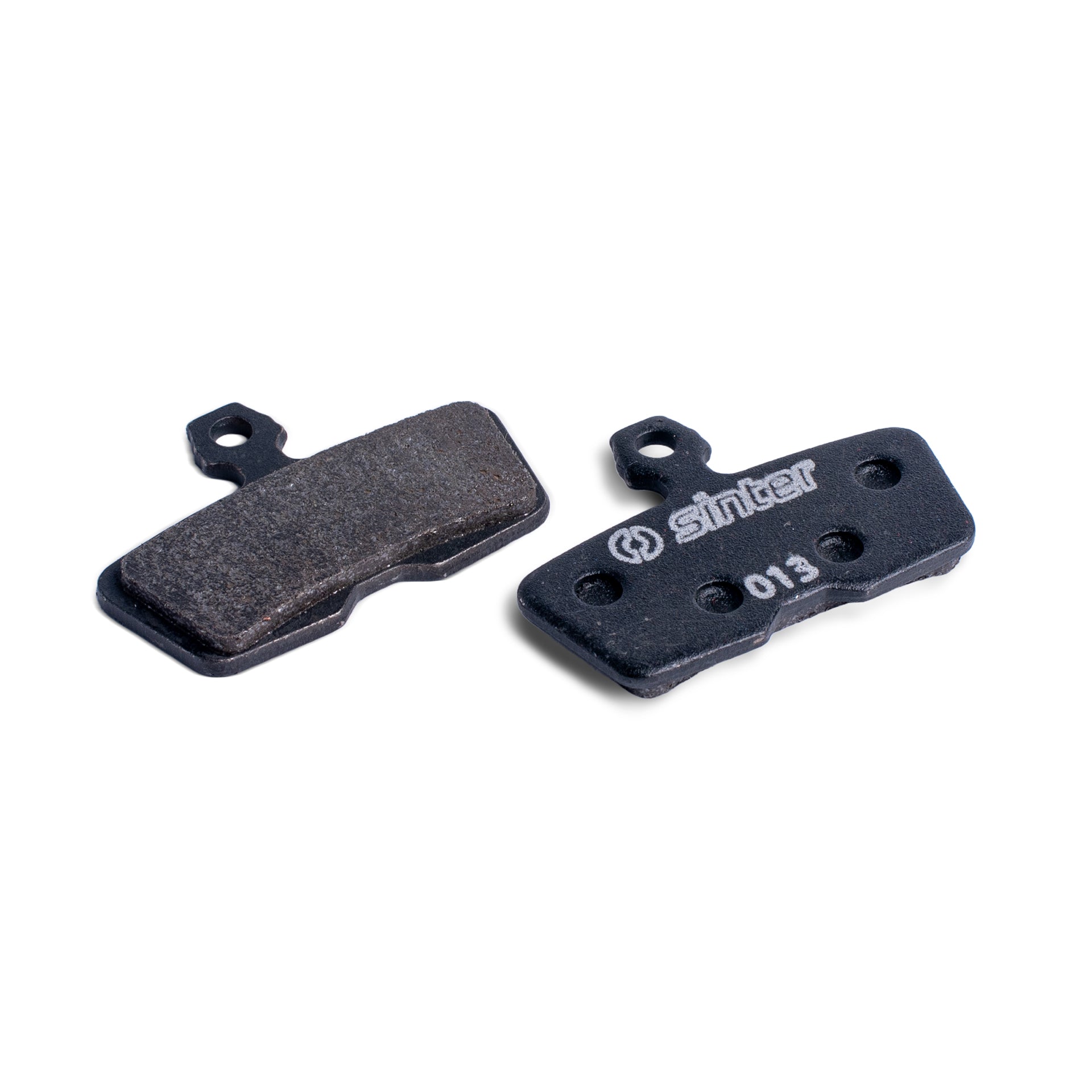 Sinter Black s550 disc brake pads for SRAM Code and Avid, model 013, backing plate and friction face shown