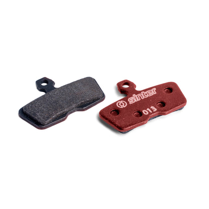Sinter Red s514 disc brake pads for SRAM Code and Avid, model 013, backing plate and friction face shown