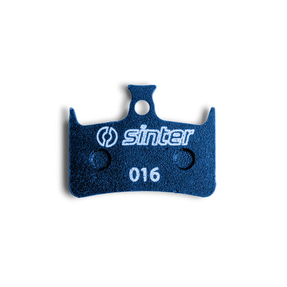 Sinter Model 016 single blue organic disc brake pad backplate with Sinter logo, Hope caliper fitment
