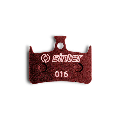 Sinter Model 016 single red organic disc brake pad backplate with Sinter logo, Hope caliper fitment
