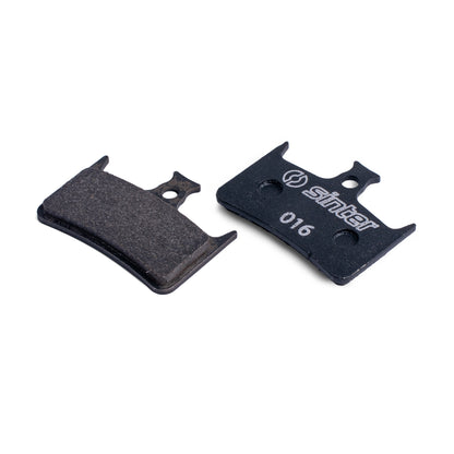 Sinter Model 016 black organic disc brake pad pair, friction side and Sinter-stamped backplate, Hope fitment
