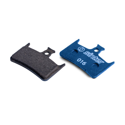 Sinter Model 016 blue organic disc brake pad pair, friction side and Sinter-stamped backplate, Hope fitment