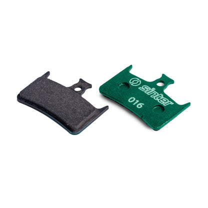 Sinter Model 016 green organic disc brake pad pair, friction side and Sinter-stamped backplate, Hope fitment