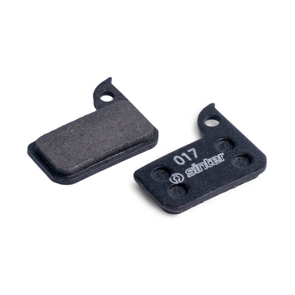 Sinter Model 017 black organic disc brake pad pair, friction side and Sinter-stamped backplate, SRAM fitment