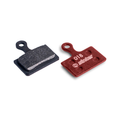 Sinter Red 018 disc brake pads for Shimano K Type, back plate and organic friction face shown