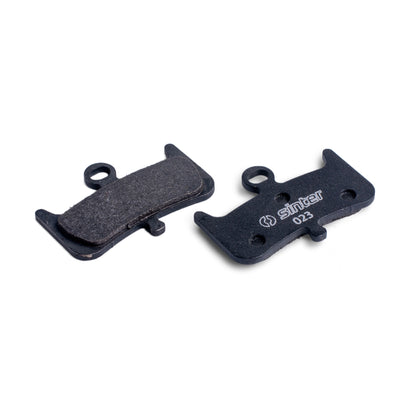 Sinter Black s023 brake pads for Hayes Dominion A4, friction side and black backing plate with sinter 023 stamp