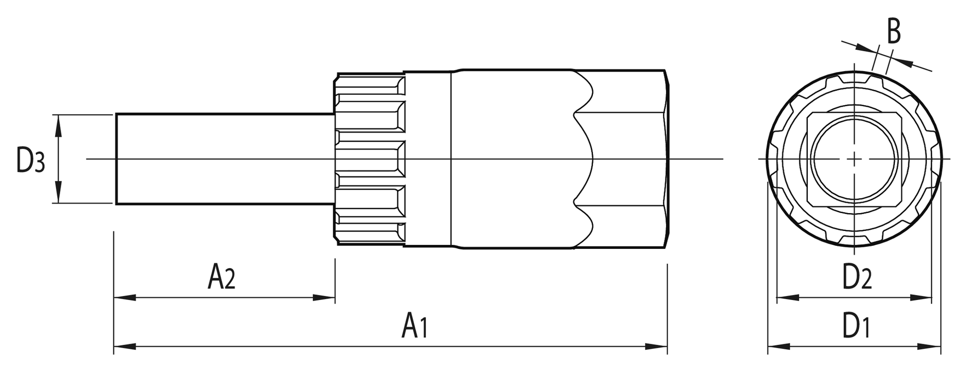 Unior 1670.9/4 dimension drawing: 75 mm overall, 11.9 mm guide pin, 12-spline HG lockring pocket, 21 mm wrench flats, 1/2 inch square drive