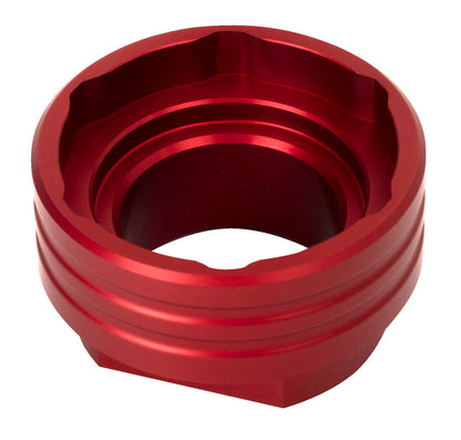 Unior 1671.E13 aluminum bottom bracket socket for e*thirteen cups, red anodized six-notch face, ringed body, 36 mm hex base
