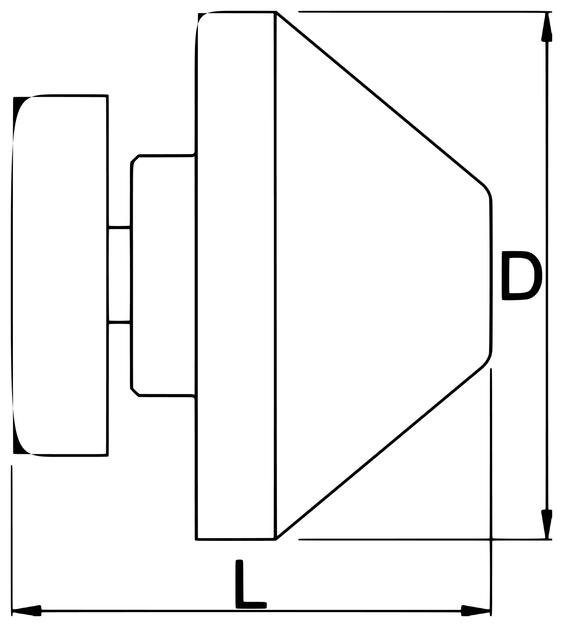 Dimension drawing of Unior Axle Adaptor 1689.3, side view with diameter D 22 mm and length L 20 mm
