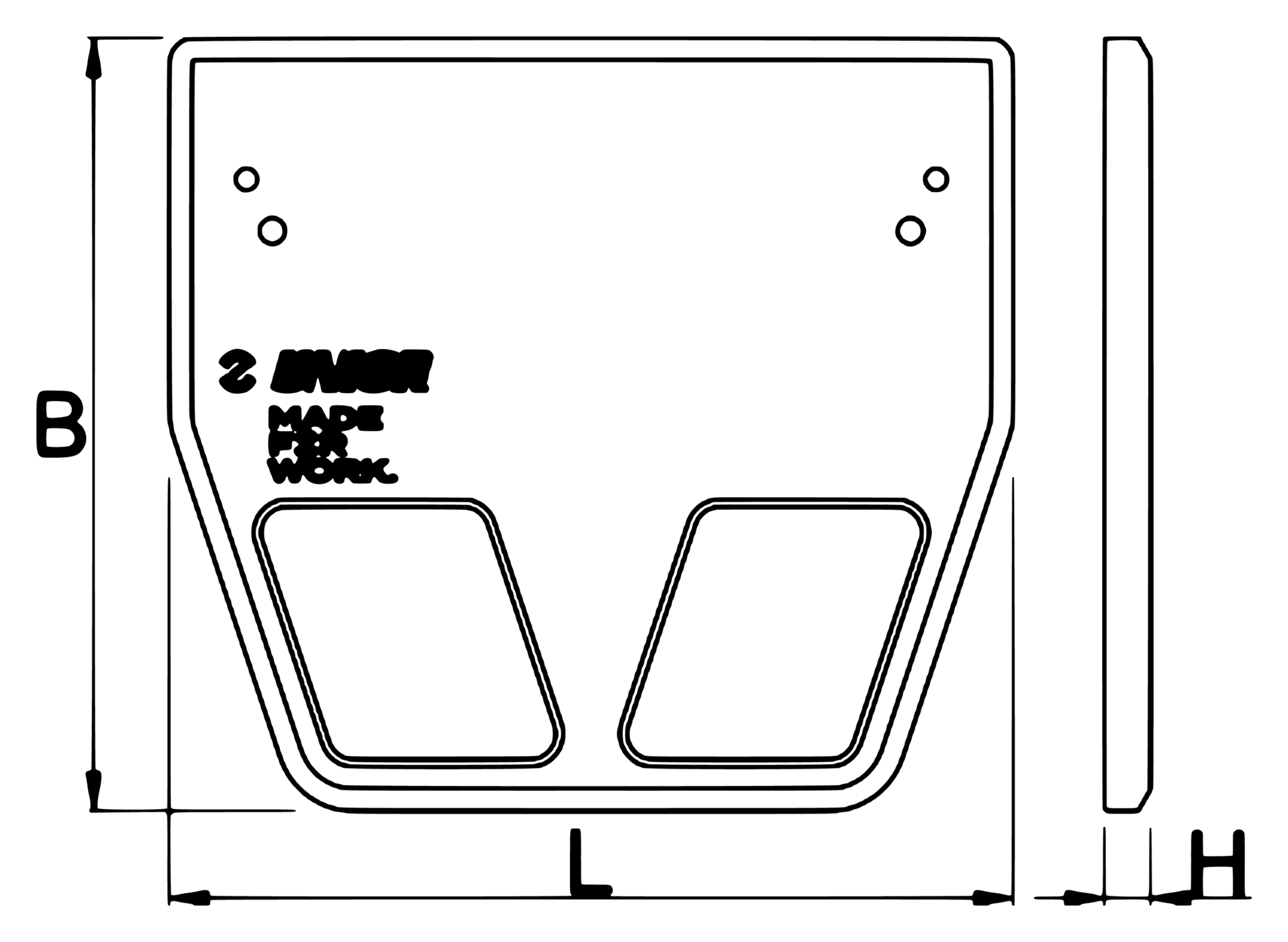 Unior 1689.9 wooden base dimension drawing: plan and edge views with L, B, and H callouts