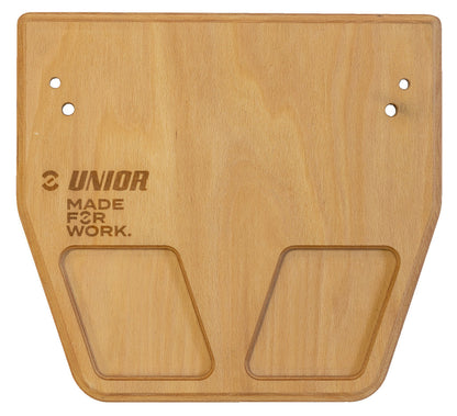 Unior 1689.9 wooden base from above, showing two recessed trays and four pre-drilled mounting holes