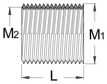 Unior 1695.4A left pedal thread insert dimension drawing showing M1 outer thread, M2 inner thread and L insert length callouts