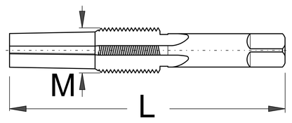 Line drawing of the Unior 1695.1AL left pedal reaming tap with M thread and L length dimension callouts, side view