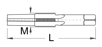 Line drawing of the Unior 1695.1AR right pedal reaming tap with M thread and L length dimension callouts, side view