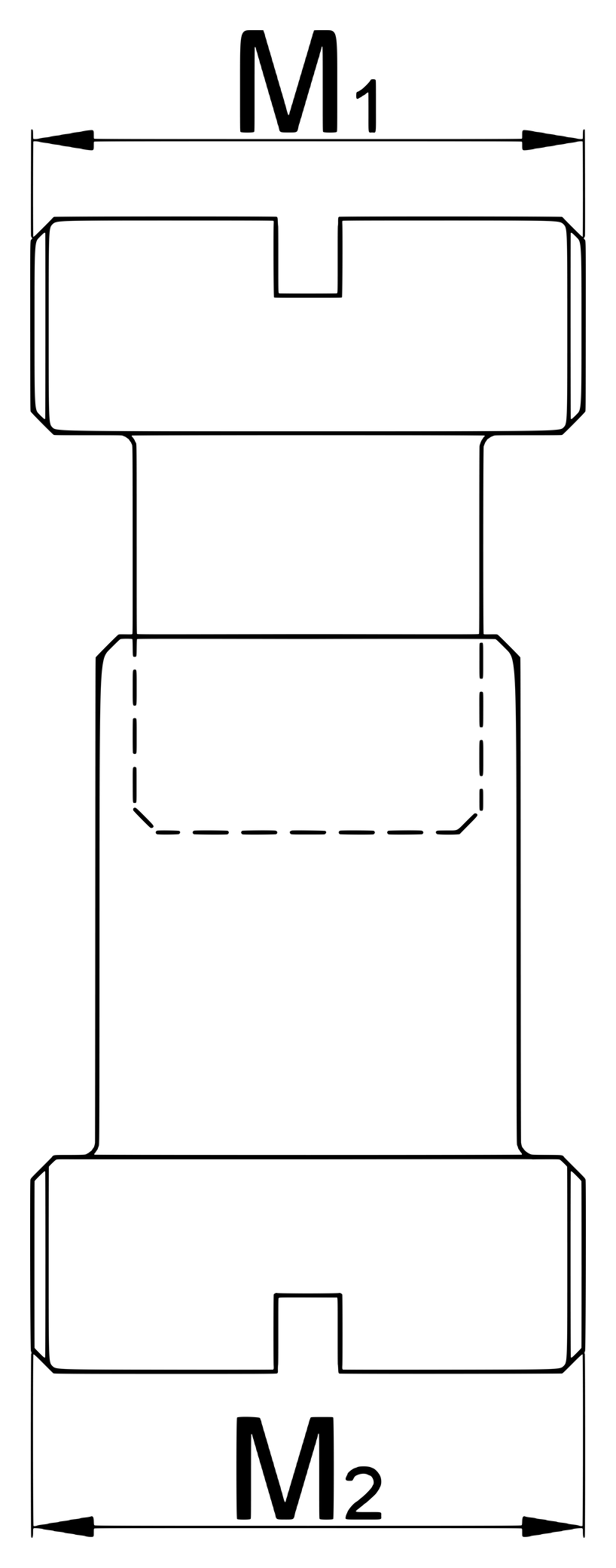 Unior 1699.4BSA bottom-bracket facing-guide dimension drawing with M1 left-hand and M2 right-hand thread callouts