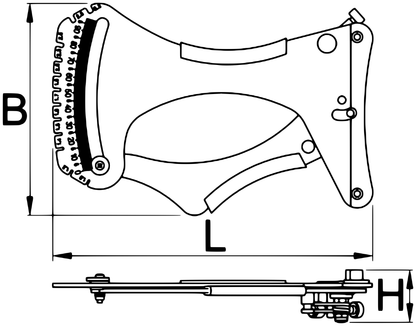 Unior Spoke Tension Meter 2.0 1752/6 dimension drawing, front and side views with length, height and thickness callouts
