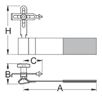 Unior 1753/6 Pocket Wheel Truing Tool dimension drawing: arm length A 185 mm, B 52 mm, C 35 mm, height H 125 mm
