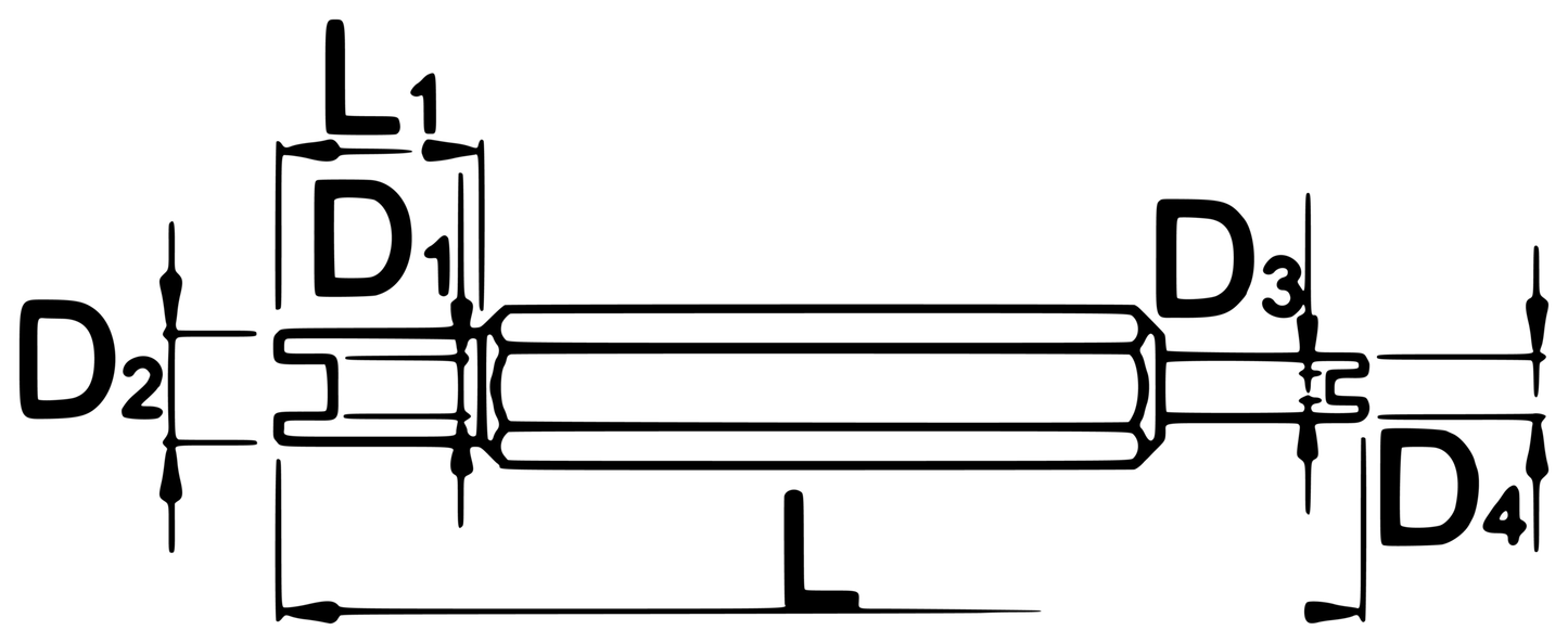 Unior Valve Core Remover 1755/2 dimension drawing with callouts L, L1, D1, D2, D3 and D4; official table publishes weight only