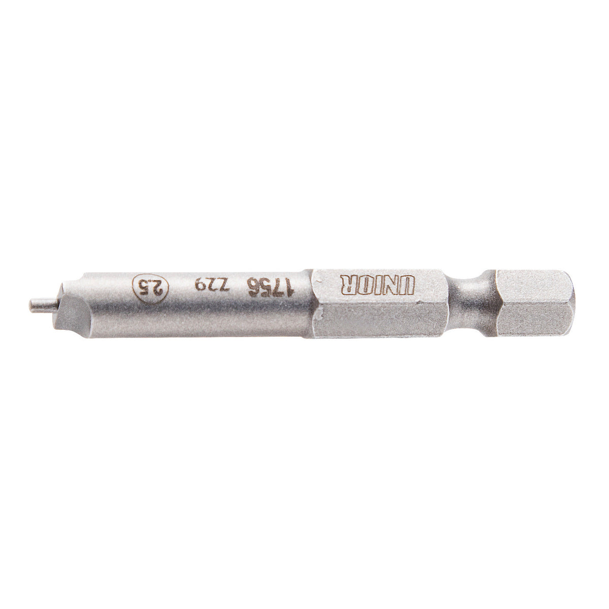 Unior Speed Nipple Bit 2.5 mm shown whole on white: slotted tip with a center pin, round barrel and hex shank