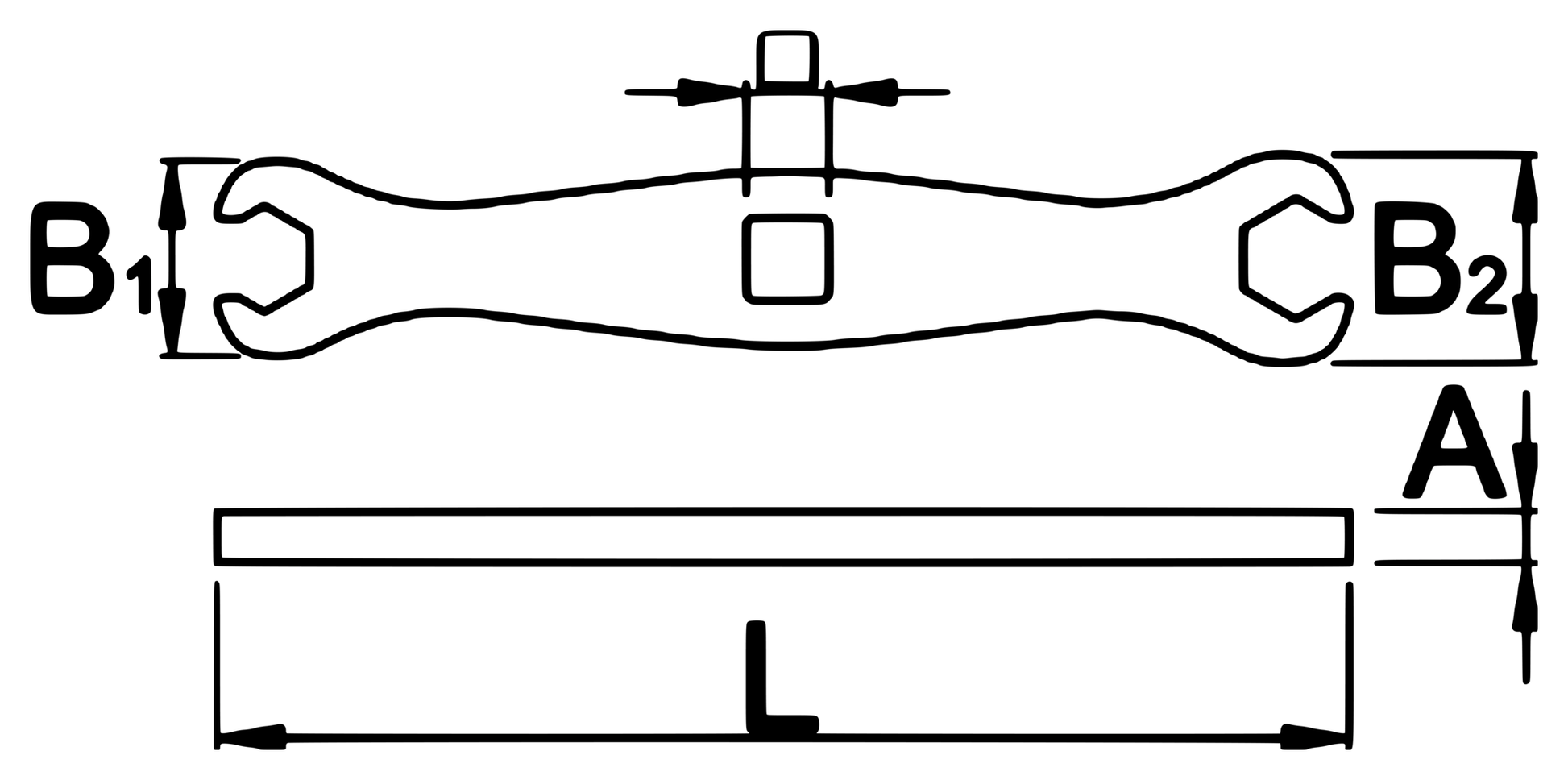 Unior 1760/2 flare nut wrench dimension drawing: 87 mm long, 7 mm and 8 mm flare ends, 4 mm head thickness, central 1/4 inch square drive