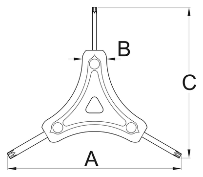 Unior 1781/2TX-US Torx Y-wrench dimension drawing: A 122 mm, B 16 mm, C 106 mm