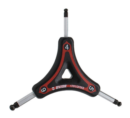 Unior Three-Way Wrench 1781/2HXS bicycle Y-tool with 4, 5, and 6 mm ball-tip hex keys for hard-to-reach fasteners