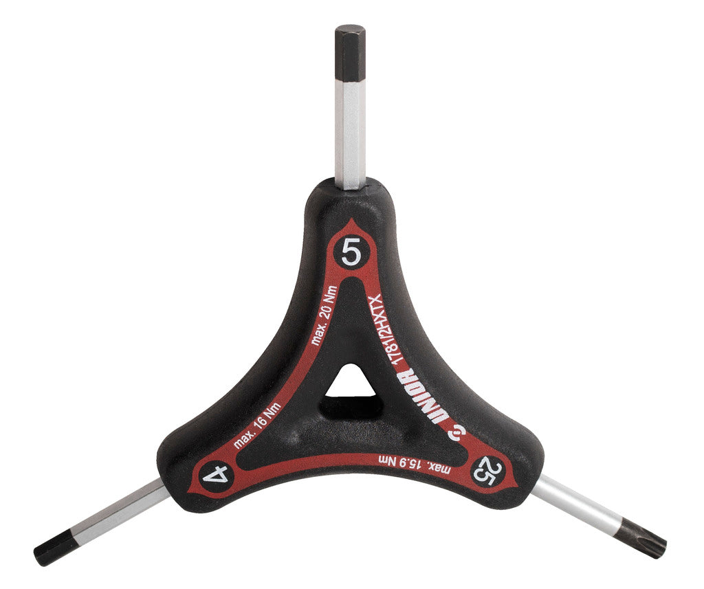 Unior Y Hex & Torx wrench 4x5xTX25 1781/2HXTX with stamped 16, 20, and 15.9 Nm torque limits on each arm