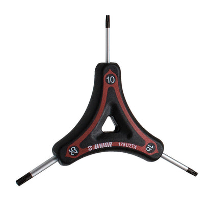Unior Three-Way Wrench 1781/2TX bicycle Torx Y-tool with T10, T15, and T25 tips and contoured black handle