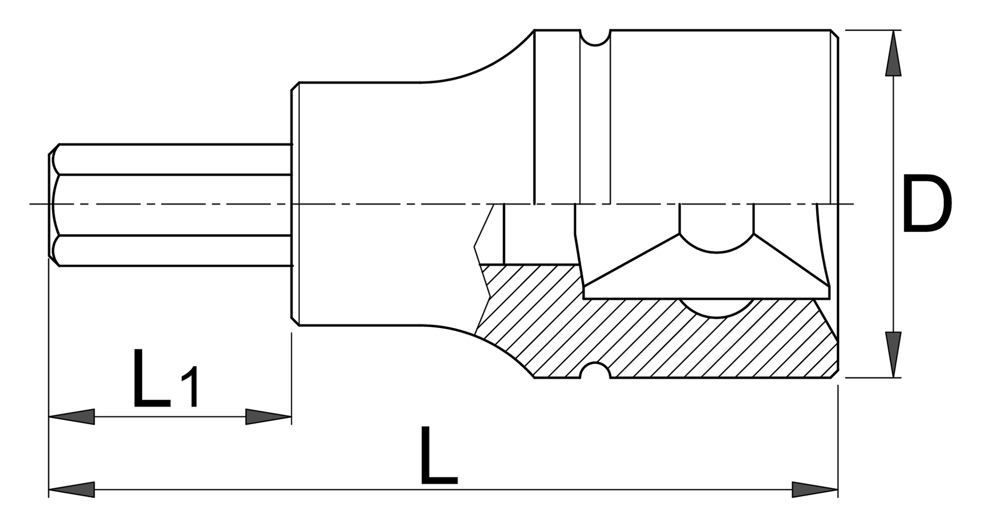 Unior 187/2HX 1/4-inch drive hex bit socket technical drawing with dimension callouts: 32 mm overall length, 13 mm bit projection, 12 mm body diameter
