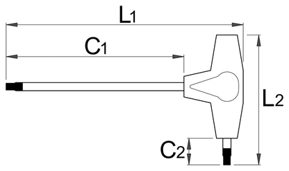 Unior 193TX-US T-handle Torx driver line drawing with L1, C1, C2 and L2 dimension callouts