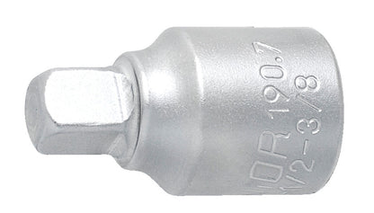Unior 190.7 socket drive adaptor in chrome, stepping a 1/2 inch square drive down to 3/8 inch