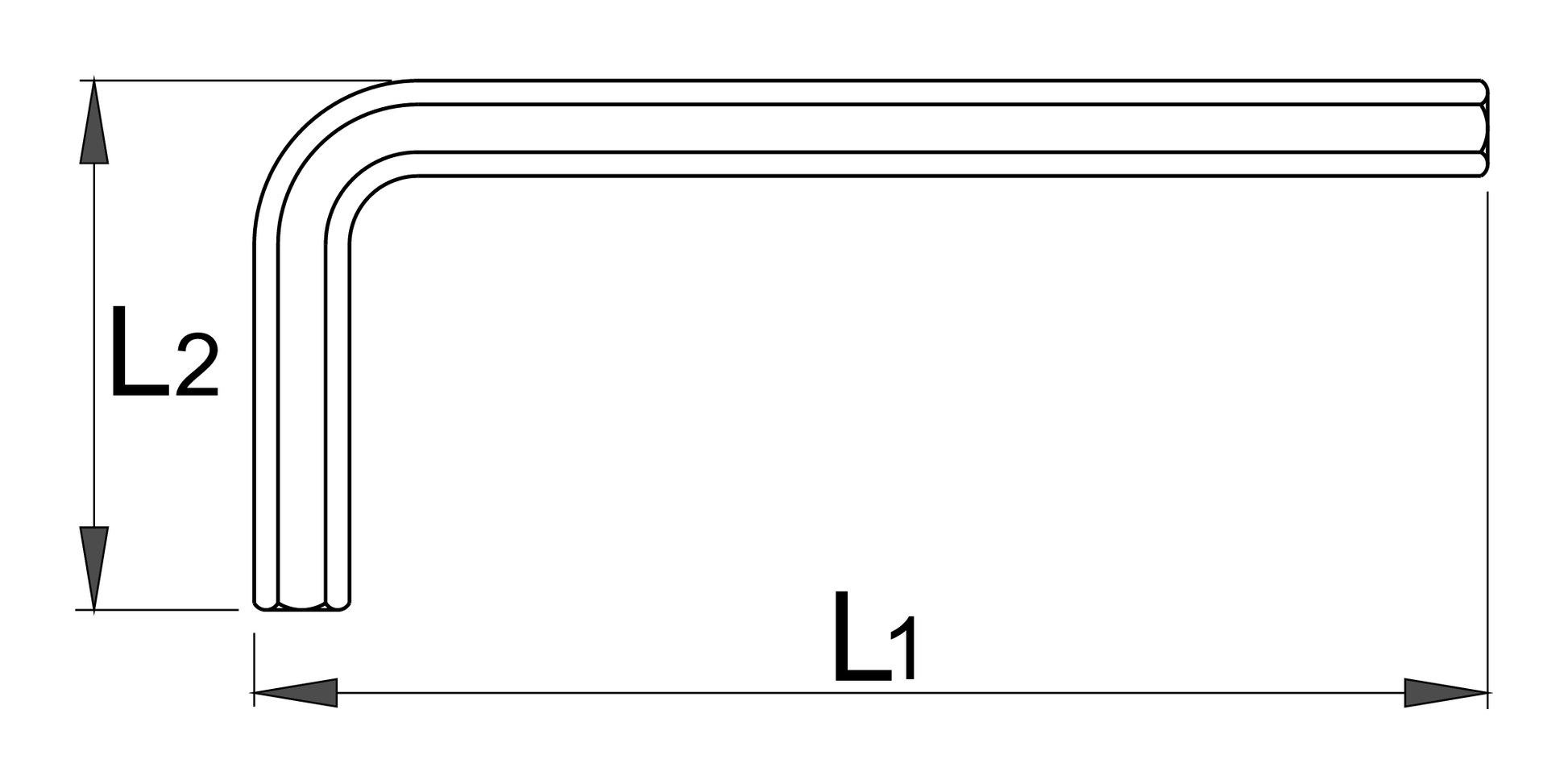 Unior 220/3L long hex wrench dimension drawing with L1 long-arm and L2 short-arm callouts