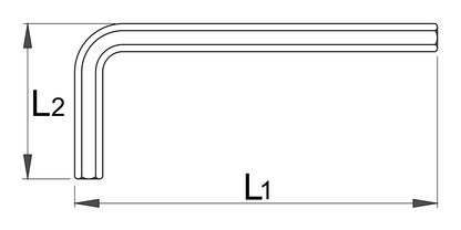 Unior 220/3L long hex wrench dimension drawing with L1 long-arm and L2 short-arm callouts
