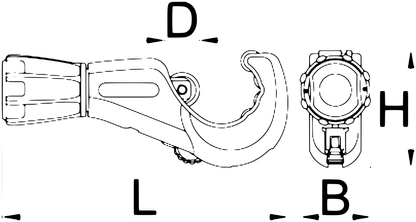 Unior Tube Cutter 360/6A dimension drawing with callouts B width, D diameter, H height, and L length