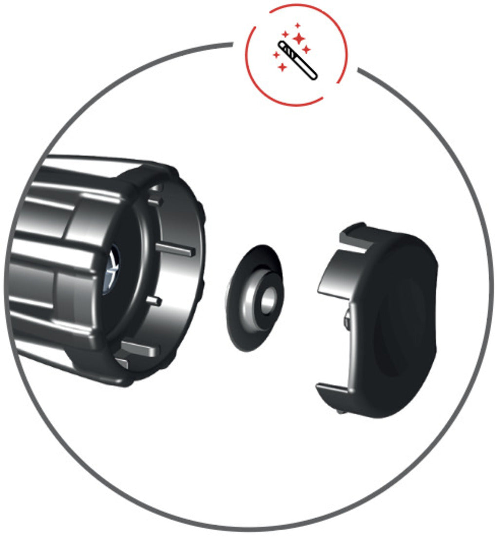 Unior Tube Cutter 360/6A spare cutting wheel stored in the handle, black knob cap removed